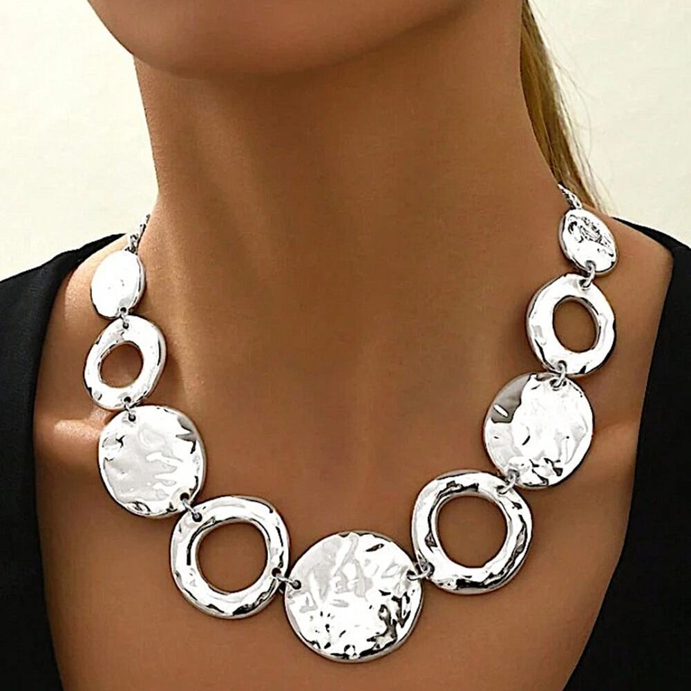 Handmade Silver Contrasting Circles Necklace Choker Stainles…